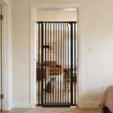 Lumizone Extra Tall Cat Gate 61.02" High Pressure Mounted 29.92"-34.24" Extra Wide 1.37" Gap No Drilling Auto-Close One-Handed Operation Tall Pet Gate for Dogs(Black, 61.02" H x 29.92"-34.24" W)