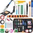 Soldering Iron Kit, 60W 110V Soldering Iron Adjustable Temperature, Desoldering Pump, 5 Solder Tips, Solder Wire, Stand, Solder Wick.