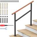 Hand Rails for Outdoor Steps 2-5 Steps Wrought Iron Handrails Wood Grain