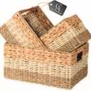 CHI AN HOME Wicker Storage Baskets, Set of 3 Water Hyacinth Storage Baskets For Organizing, Storage Bins Container for Shelves, Woven Pantry Baskets, 3-Pack, Natural, Built-in Carry Handles