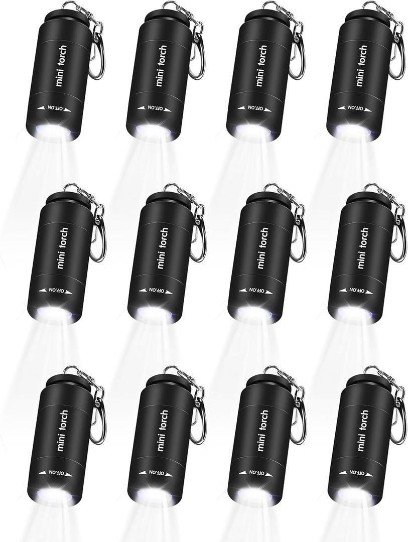 Mudder 12 Pieces Mini Keychain Flashlight Bulk Plastic Small Handheld LED USB Rechargeable Waterproof Flashlight Pocket Tiny Torch for Emergency Camping Hiking Favor(White Light in Black)