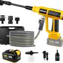 Cordless Pressure Washer with Faucet & Garden Hose Connector, 5.0Ah Battery, 2000PSI MAX Portable Pressure Washer with Brushless Motor, 4 Speed Adjustment LCD Touch Screen, 6-in-1 Nozzle (Yellow/Dark Gray)