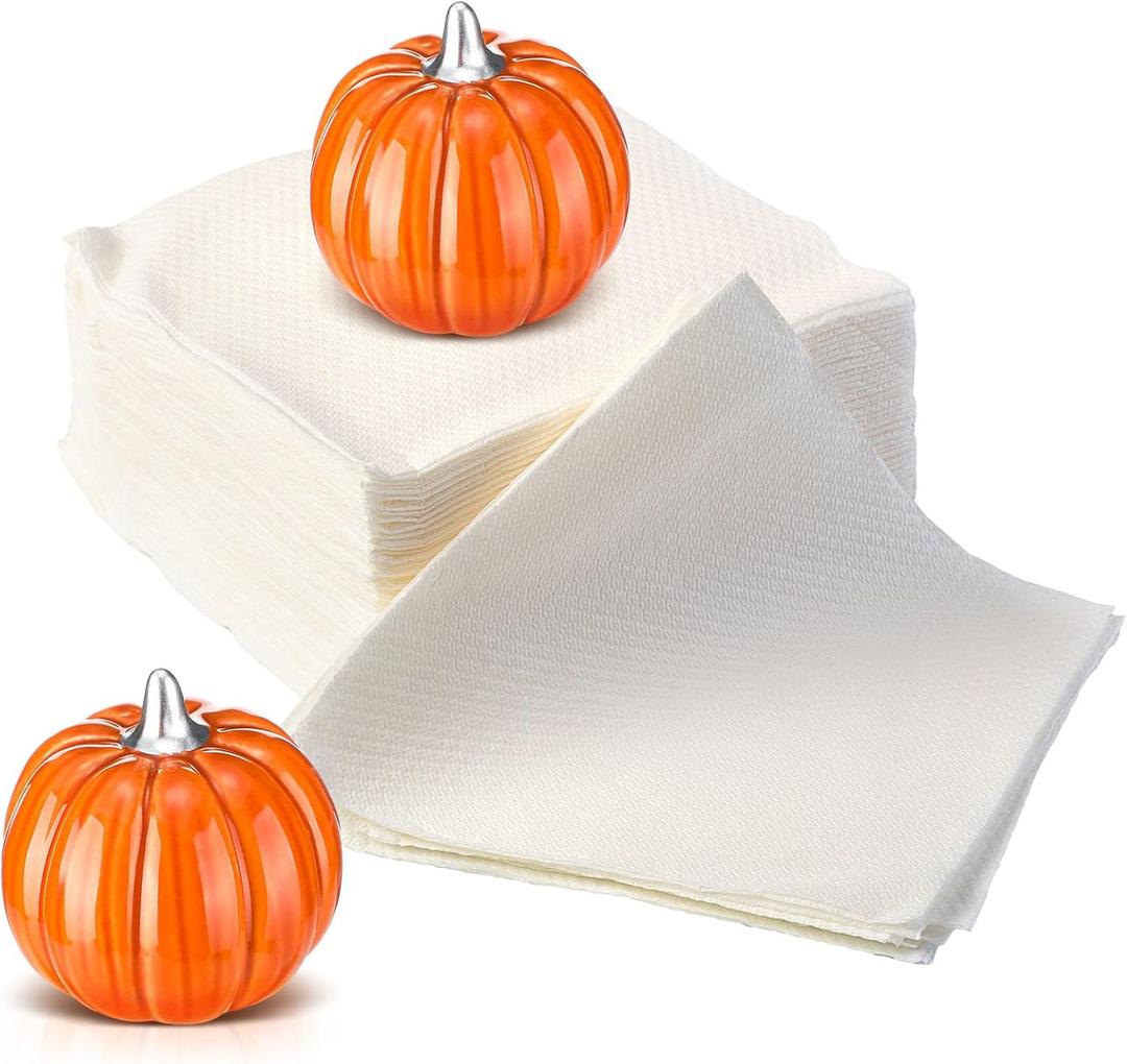 Geelin Pumpkin Napkin Weight Orange and Silver Ceramics 2 Inch H Sturdy Napkins Weight Decoration for Fall Thanksgiving Party Decor Holiday Handmade Gifts(Pumpkin,Orange)
