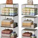 Extra-Long Closet Organizers and Storage with Top Board, 3 Pack Stackable Closet Shelf Organizer, Double Storage Design Clothes Storage Cube/Bin Organizer for Wardrobe,Space-Saving, Black,Sturdy,Metal (15.74"L*12"W*12.2"H)