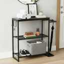 SayBond Creations 31'' Narrow Console Table with Umbrella Holder & Hooks, 3-Tier Small Entryway Table, Entry Table with Storage Shelves for Hallway, Foyer, Corridor, Black