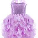 Girls Tutu Dress Sequin Tulle Dress Ruffle Curly Willow Dresses for Fancy Sparkly Birthday Party Outfit(4-5T, Purple)
