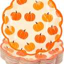 48Pcs Pumpkin Dessert Paper Plates Fall Pumpkins Scallop Disposable Party Plates 7" Orange Edge Scalloped Plate for Thanksgiving Autumn Harvest Party Supplies