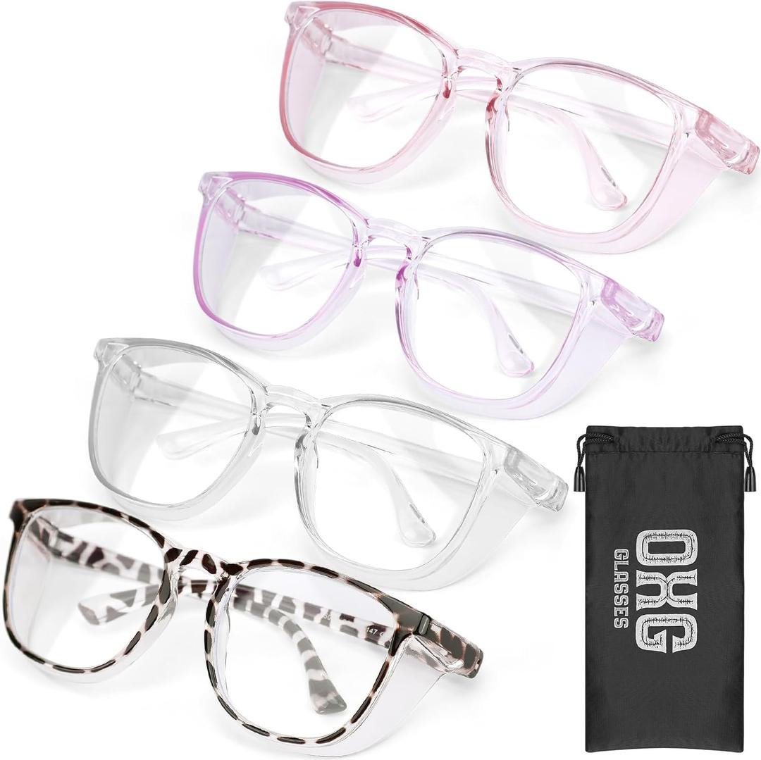 OXG 4 Pack Anti-Fog Safety Glasses, Z87.1+ Stylish Safety Goggles - Blue Light Blocking Protective Eyewear for Nurse