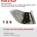 Huray Right Tail Light for Toyota Highlander 2011-2013 Passenger Side Halogen Taillight Lamp Assembly Replacement for TO2801185 815500E070