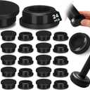 Pangda 24 Pack 1-1/4" Wrought Iron Chair Leg Caps, Round Plastic Furniture Leg Caps, Heavy Duty Rubber Chair Glides Floor Protector for Indoor Outdoor Patio Furniture, Black
