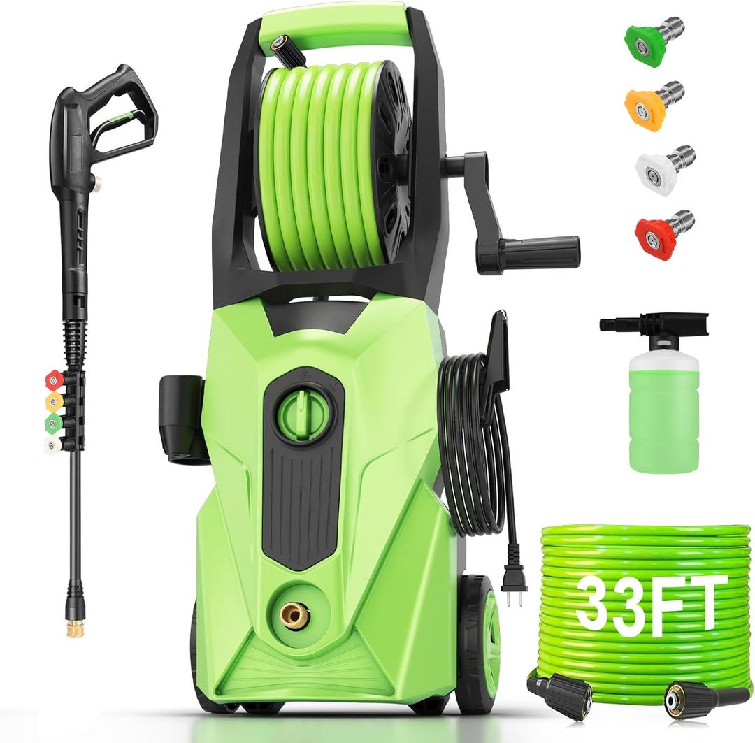 Electric Pressure Washer 5000 PSI 2.8 GPM Power Washers Electric Powered with 33ft Pressure Hose M22-14mm, 4 Nozzle and Foam Cannon, powerwashers for Home, Cars, Fences, Patio, Green