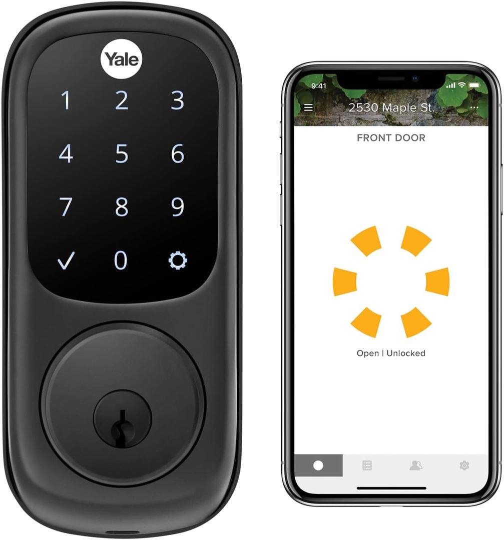 Yale Assure Lock Touchscreen Deadbolt with Wi-Fi, Black Suede Yale Access App control, Auto-relock and auto-unlock, Alexa/Google/Siri compatible, Fits doors 1-3/4 in to 2-1/4 in thick, Black Suede