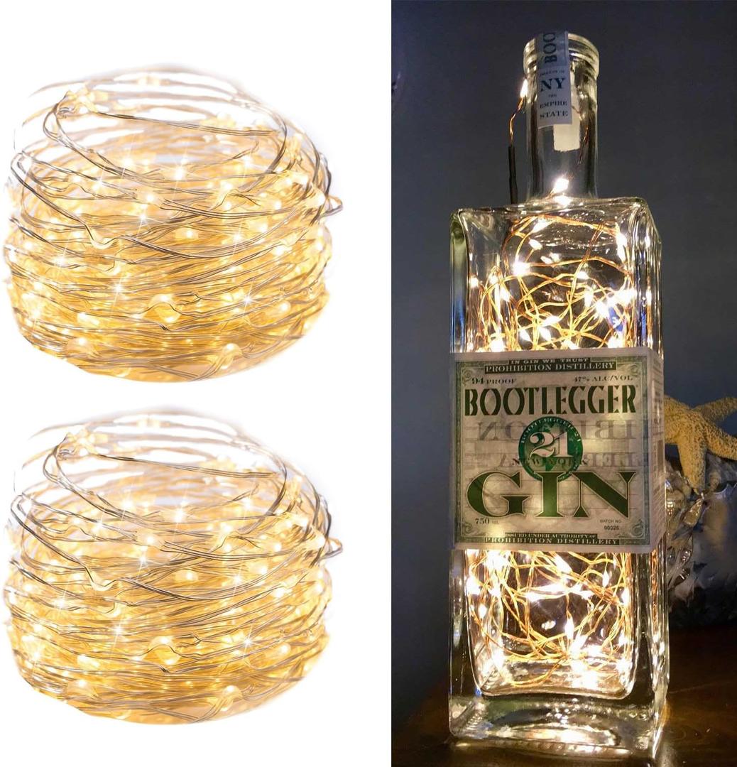 2Pack Fairy Lights Plug in, 33Ft 100 LEDs Waterproof Silver Wire Firefly Lights, Adaptor Included, Starry String Lights for Wedding Indoor Outdoor Christmas Patio Garden Decoration, Warm White