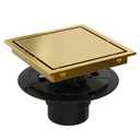 Heaorld Square Shower Drain 6 Inch with Flange, Brushed Gold Reversible 2 in 1 Tile Insert Grate Removable, 304 Stainless Steel Shower Floor Drain Kit, Hair Catcher