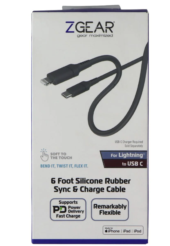 Zgear Set of Charger 1 Pack ,6 Foot Silicone Rubber Sync/Charge Cable /Adaptive Fast Charge Car Charger