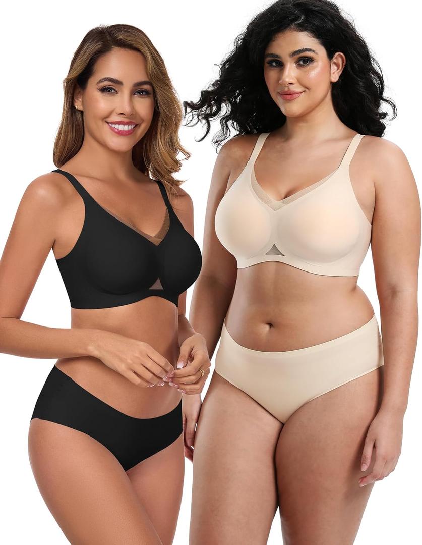 Jelly Bras for Women No Underwire Mesh Wireless Crossover Bra Seamless Full Coverage Lift T Shirt Sleep Bralettes (X-Large, Mesh Neck-black + Skin)