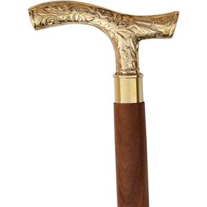 Solid Brass T-Handle Walking Cane  37" Brown Ebony Wooden Stick for Men & Women  Golden Tone Brass Derby Cane  Handmade Vintage Walking Stick Gift for Seniors & Collectors