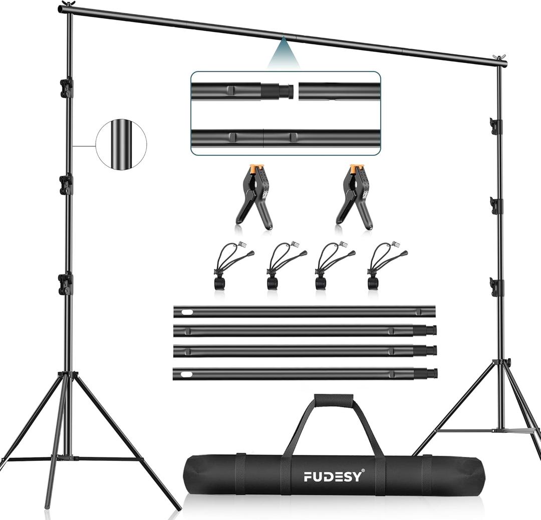 FUDESY Photo Video Studio 10 x 10Ft Heavy Duty Adjustable Backdrop Stand, Background Support System for Photography with Carry Bag, 6 Pcs Clip Clamps