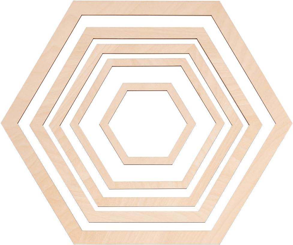 BENECREAT 4 Sizes Hexagon Macrame Outline, Wooden Hexagon Macrame Frame, DIY Craft Making Home Wall Hanging Wreath Decoration, 3mm Thick