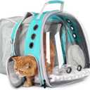 Lollimeow Cat Carrier Backpack, Bubble Expandable Backpack Carrier, Pets and Small Dogs,Airline-Approved, Designed for Travel, Hiking, Walking & Outdoor Use (Square Back Expandable-Green)