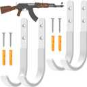 2 x Metal Gun Rack Wall Mount Rifles Shotgun Wall Mount Gun Hooks Wall Mount Gun Hanger for Storing Rifles, Shotguns and Bows with Soft Padding (White-2 Pair)