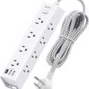 Surge Protector Power Strip - 5 FT Extension Cord, Power Strip with 12 Widely AC Outlet 3 USB, Flat Plug Wall Mount Overload Protection, 1050J, Desk Charging Station for Home Office, ETL Listed,White