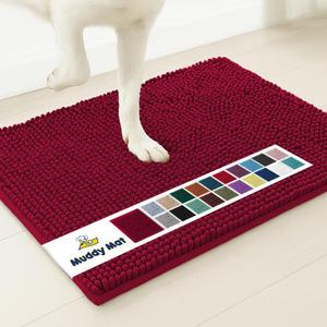 Muddy Mat | Super Absorbent Door Mat Indoor, Microfiber Quick Dry Chenille Entryway Rug, Non-Slip Front Door Mat, Indoor Mats for Entryway, Machine Washable Pet Rug, Maroon 18"x28"