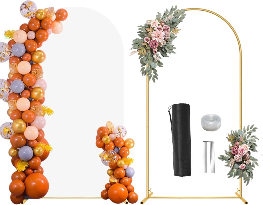 7.2 FT Wedding Arch Backdrop Stand and White Arch Cover Set, Metal Arch Stand with Arch Stand Cover for Birthday Party Wedding Ceremony Bridal Baby Shower Event Decor