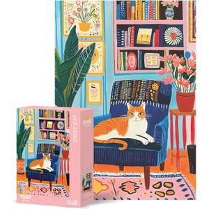 Theo's Puzzles Jigsaw Puzzles 1000 Piece Puzzle for Adults, Families Dogs Beach Day Pieces Fit Together Perfectly (Cozy Cat1)
