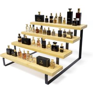 3 x Bamboo Display Risers, 4 Tier Cologne Stand Perfume Organizer for Men, Large Cupcake Dessert Shelf for Party, Riser Stand for Decoration and Organizer, Party, Makeup, Figures, Cupcake