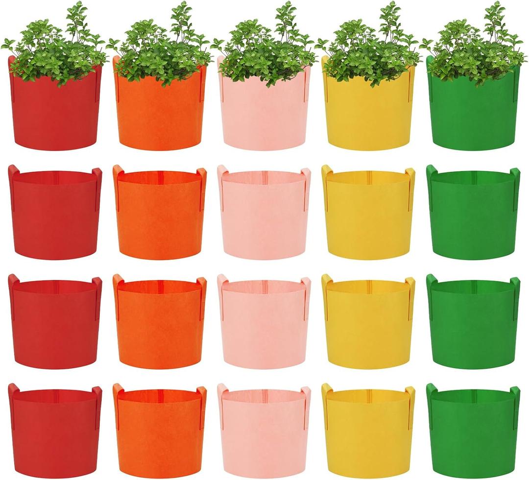 20 Pack 15 Gallon Grow Bags, Colorful Potato Plant Grow Bags with Handles, Nonwoven Garden Fabric Pots for Vegetable Fruit Flowers Herbs Tomato Potato Growing (15 Gal)