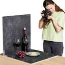 2 Pack Photo Backdrop Board | Realistic Photography Background | Food Photography Background | Replica Surfaces | Product Photography Backdrops | Black Marble & Stone | Flat Lay Background | Large (Big)