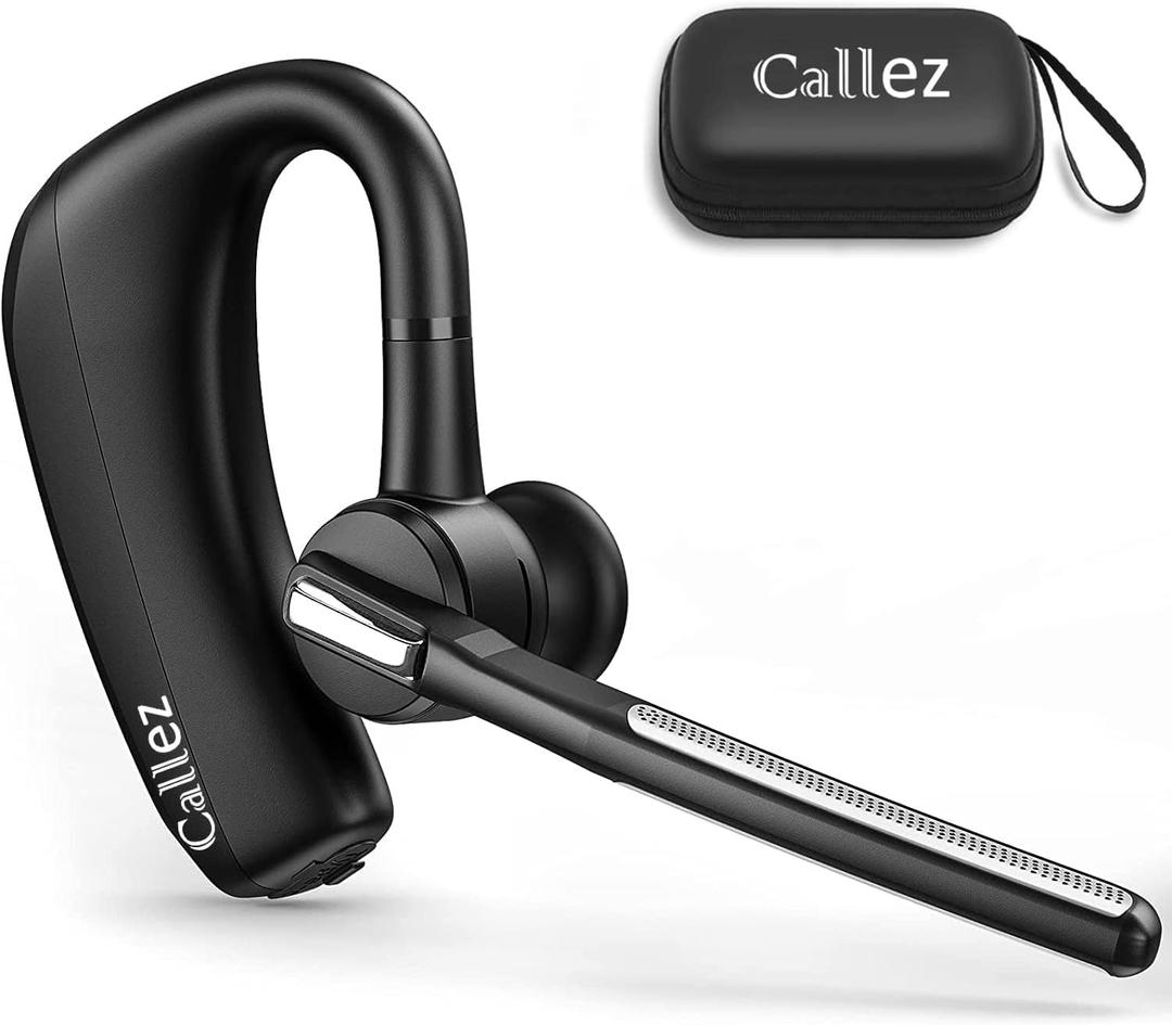 Callez Bluetooth Headset for iPhone Android Cell Phone, Bluetooth Earpiece V5.0 with CVC8.0 Dual Mic Noise Cancelling & Mute/Volume Buttons, Hands-Free Wireless Headset for Trucker Business Office (Black)