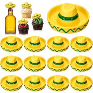 Thenshop 24 Pcs Mini Mexican Hat Plastic Sombrero Bottles Topper Mini Serapes Bottles Beer Poncho Cover for Mexican Fiesta Decorations Cinco De Mayo Party Decoration