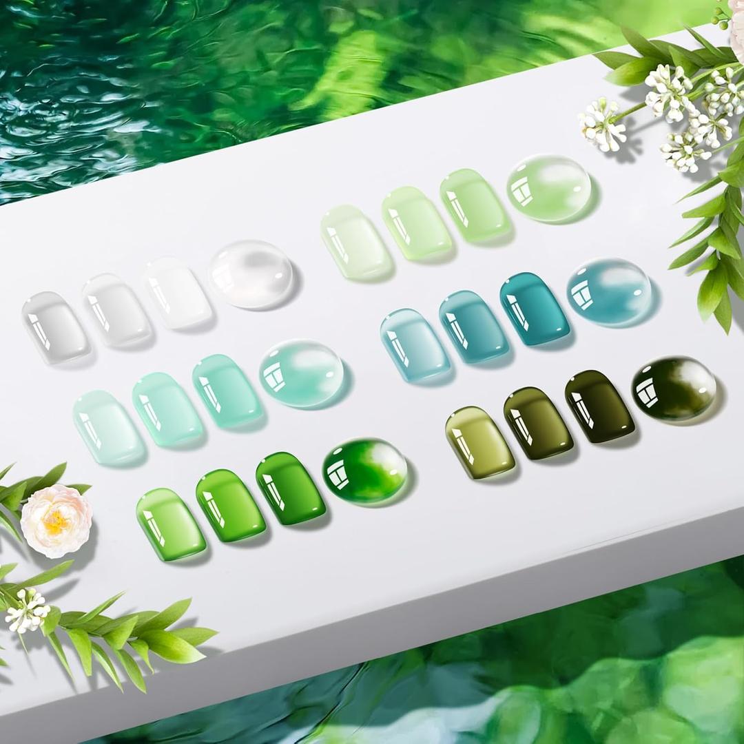 GELLEN Jelly Green Gel Nail Polish Set, 6pcs Soak Off UV Cure Gel Polish for Nail Art Salon Diy at Home, Sheer Mint Olive Sage Emerald Green (Jelly Green Set - 317, 903, 1132, 1134, 1135, 1136)