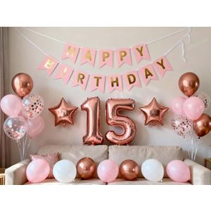15th Birthday Party Balloons Decorations Rose Gold for Girls, 15th Birthday Banner Number 15 Birthday Foil Balloons Confetti Balloons for Girls Her Daughter 15 Year Old Birthday Supplies (15th)