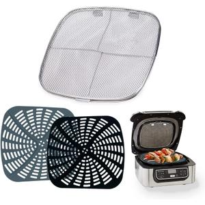 Replacement Stainless Steel Splatter Shield and Reusable Silicone Liner Set for Ninja Foodi AG301, Fine Mesh Splatter Screen Accessories for Ninja Foodi Indoor Grill