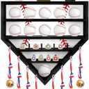 CroBlissful 19" Baseball Holder Display Case Wooden Baseball Ring Holder Championship Ring Trophy Display Shelf for Balls, Medals, Memorabilia