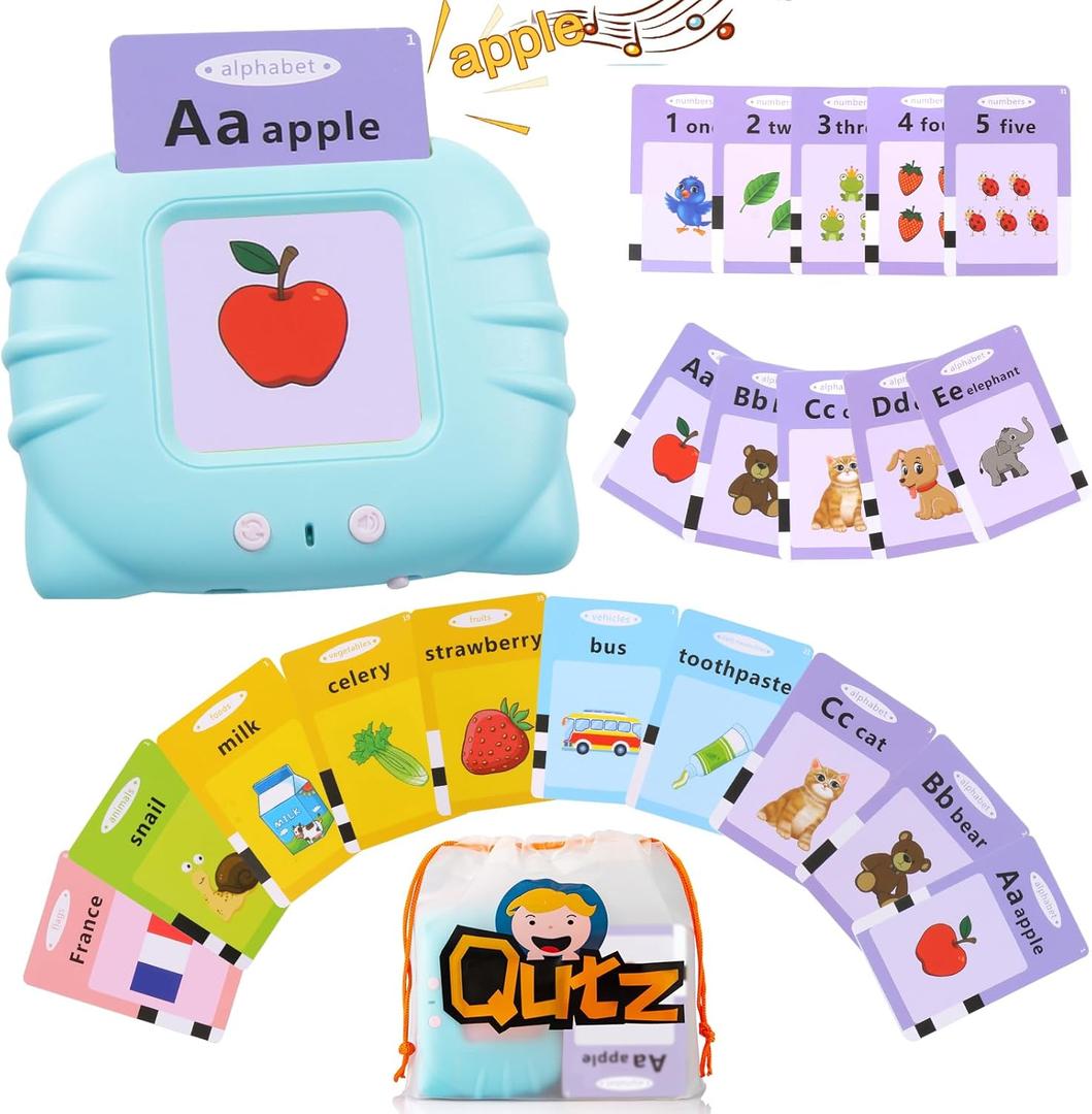 QuTZ ABC Talking Flash Cards for Toddlers 2-4, Autism Toys, Speech Therapy Toys, Educational ABC Learning Talking Sight Words Flash Cards Kindergarten for Boys and Girls, 248 Sight Words Blue