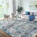 10x12 Area Rug for Living Room - Washable Abstract Rus Modern Neutral Soft Rug for Bedroom Dining Room No Slip Low Pile Carpet for Nursery Home Office - Grey/Blue