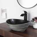 16"x14" Oval Vessel Sink with Waterfall Faucet and Pop-up Drain Bathroom Sinks Ceramic Above Counter Bowl Sink Balck Bathroom Sink, 15.6 inch x13.4 inchx5.8 inch
