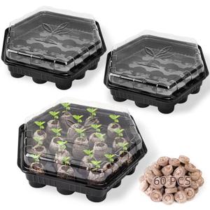 Seed Starter Kits with Peat Pellets Pod, 19 Cell Seed Starter Tray with Heightened Lid,Thicken Seed Starting Trays Seed Growing Plant Germination Kit (Black -3pack)