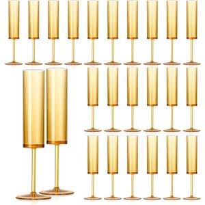 24 PCS Amber Champagne Flutes Plastic 5.4 Oz Acrylic Champagne Glasses Mimosa Flutes Glass Colored Sparkling Wine Glass Reusable Amber Toasting Glasses for Weddings Party Bar Birthday Use