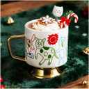 Christmas Mugs Whimsical Animal Ceramic fun Coffee Mug  14oz Childlike Hand-Drawn Cat, Dog & Bear Design  Cute gothic Coffee Cup Gift for Women, Girls, Kids (white)