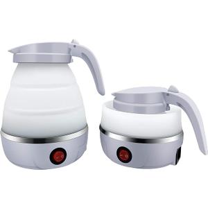 UpdateClassic Travel Portable Foldable Electric Kettle, 0.6L Small Collapsible Hot Water Boiler For Coffee Tea (Light White)