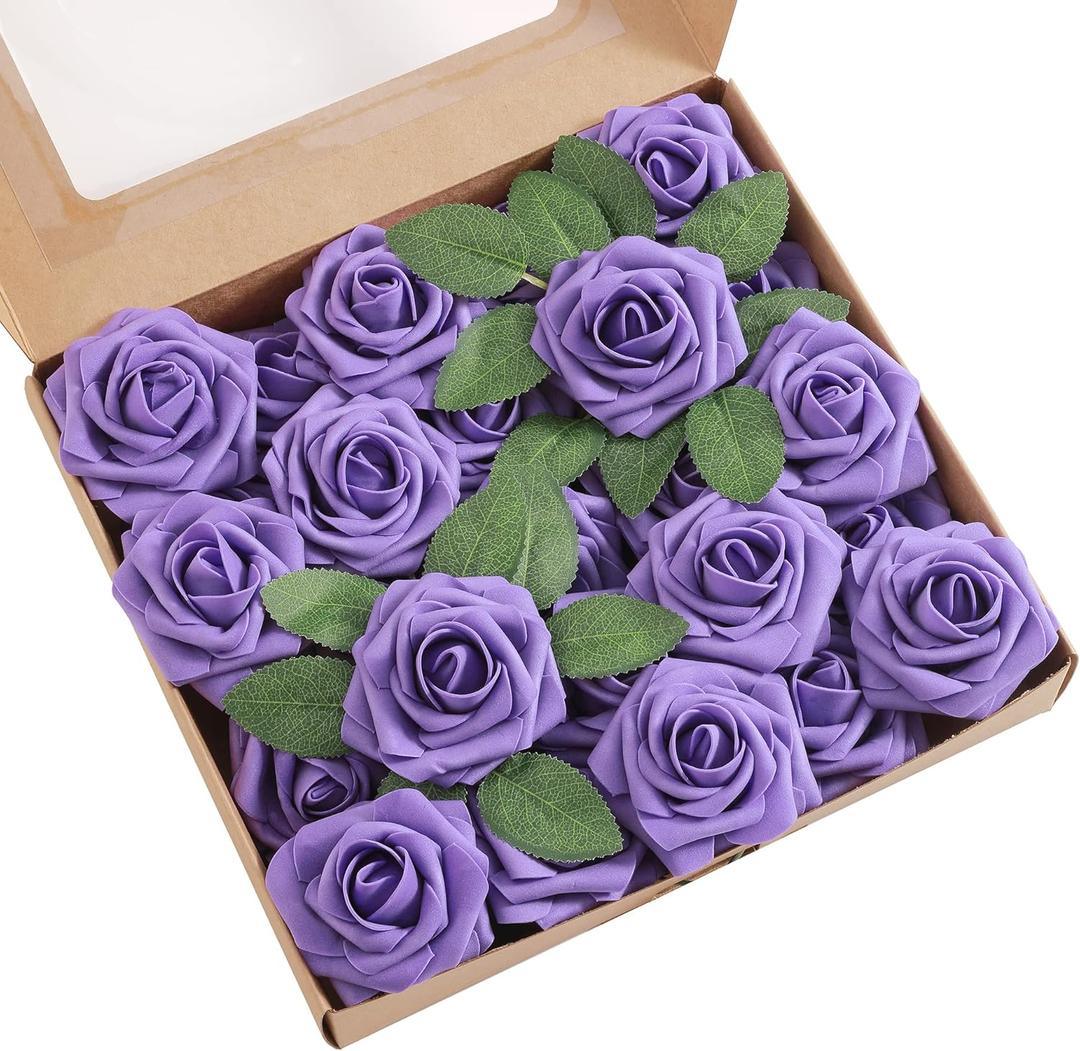 Artificial Flowers Combo, Fake Flowers for DIY Tables Centerpieces Baby Shower Bridal Shower Wedding Bouquet Arrangements Party Candle Holder Cake Decor Flower Home Decorations (Purple24)