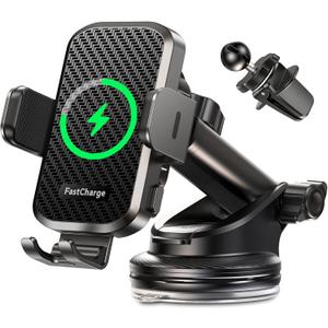 CHGeek Wireless Car Charger with Phone Holder Mount, 15W Fast Charging Auto Clamping Phone Holders for You Car Windshield Dashboard Air Vent Accessories for iPhone, Samsung Galaxy, Google, etc