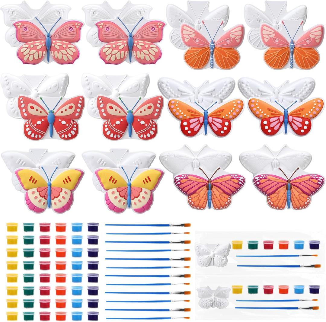 Foilswirl 24 Set Butterfly Ceramic to Paint Spring Butterfly DIY Painting Kit Paint Your Own Crafts Unpainted Figurines Decor with Brushes Acrylic Bags for Spring Decor Party Favor Gifts