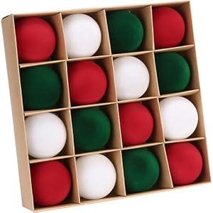 Sea Team 16-Pack Flocked Velvet Christmas Tree Ball Ornaments Set, Decorative Hanging Baubles, Shatterproof Plastic Decorations for Xmas Tree, Wreath, Garland, 80mm/ 3.15 Inches, Elf