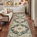 Runner Rug Non Slip 17"x47" Boho Rug Hallway Runner with Soft Faux Wool Dark Green Washable Runner Rug for Entryway Distressed Boho Carpet Runners for Bedroom, Kitchen, Laundry, Indoor